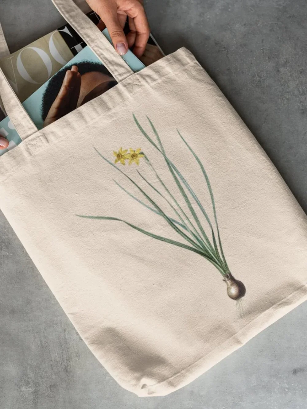 Rush-Leaf Jonquil Vintage Floral Print Graphic Canvas Tote Bag